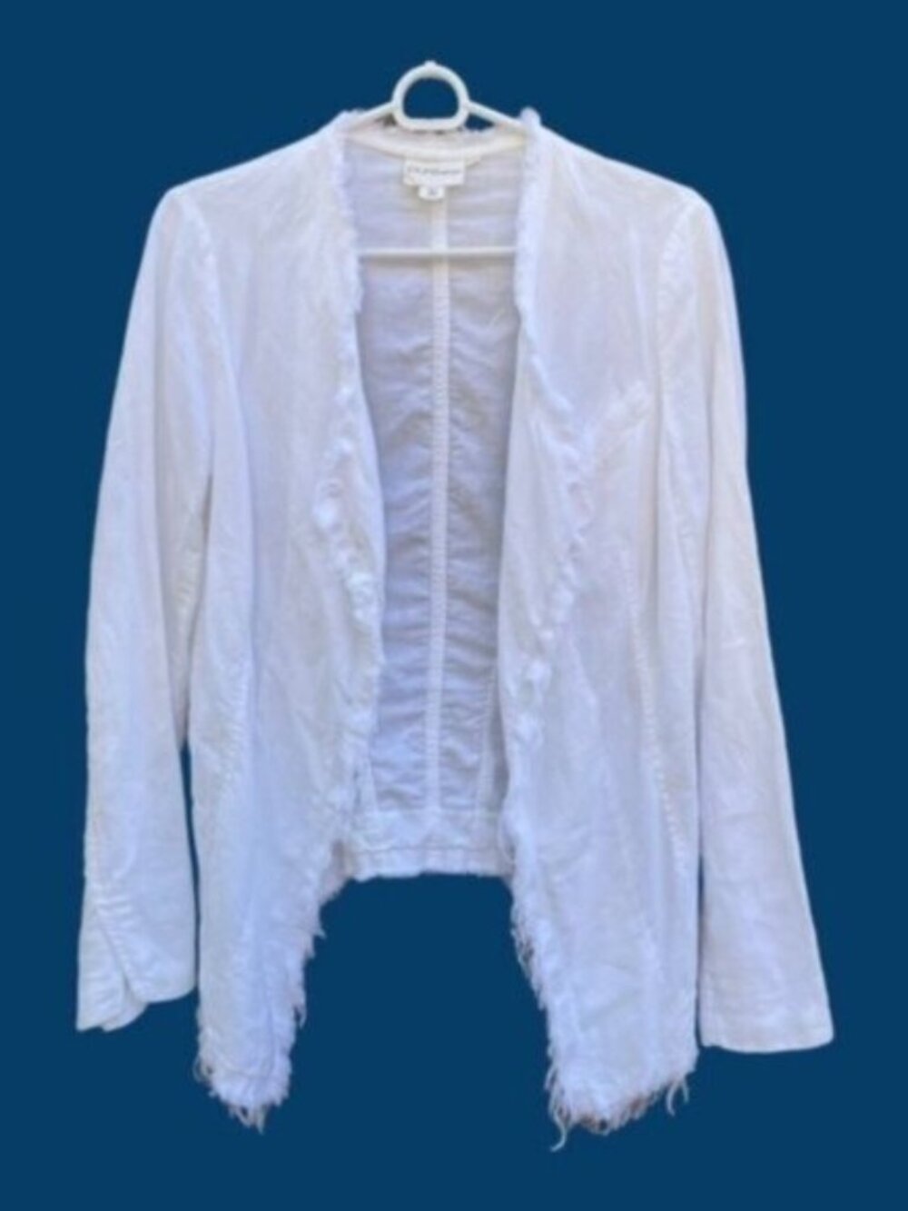 Vintage pureDKNY 100% Linen Asymmetrical Y2K Fringe Jacket White Size M